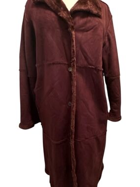 ƘjWomen's Brown Faux-Suede Shearling Coat